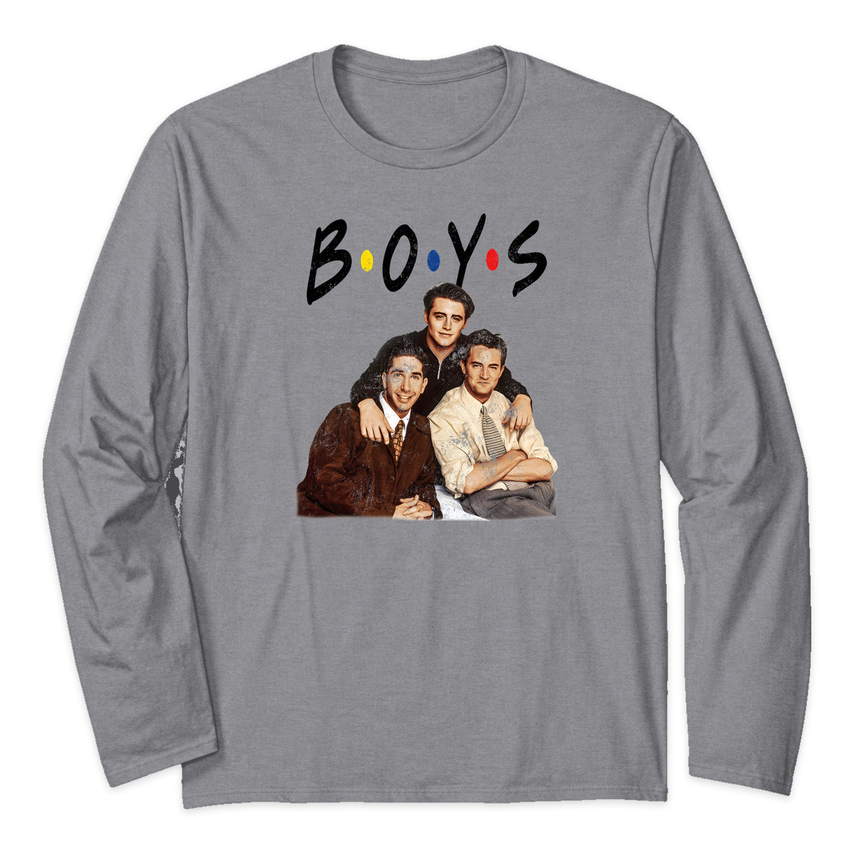 Friends Boys Portrait Long Sleeve T-Shirt in Heather Gray