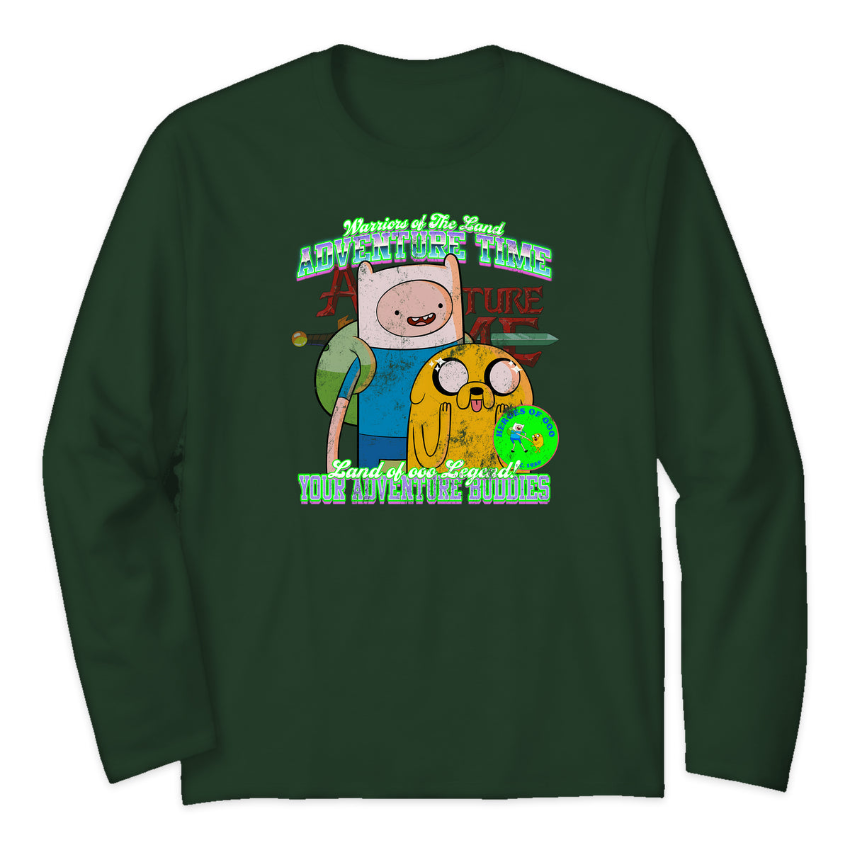 Adventure Time Finn and Jake Varsity Long Sleeve T-Shirt in Forest Green