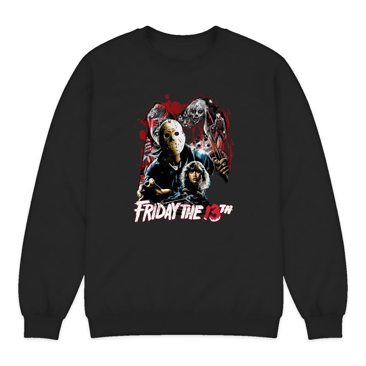 Friday the 13th Horror Collage Crewneck Sweatshirt in Black