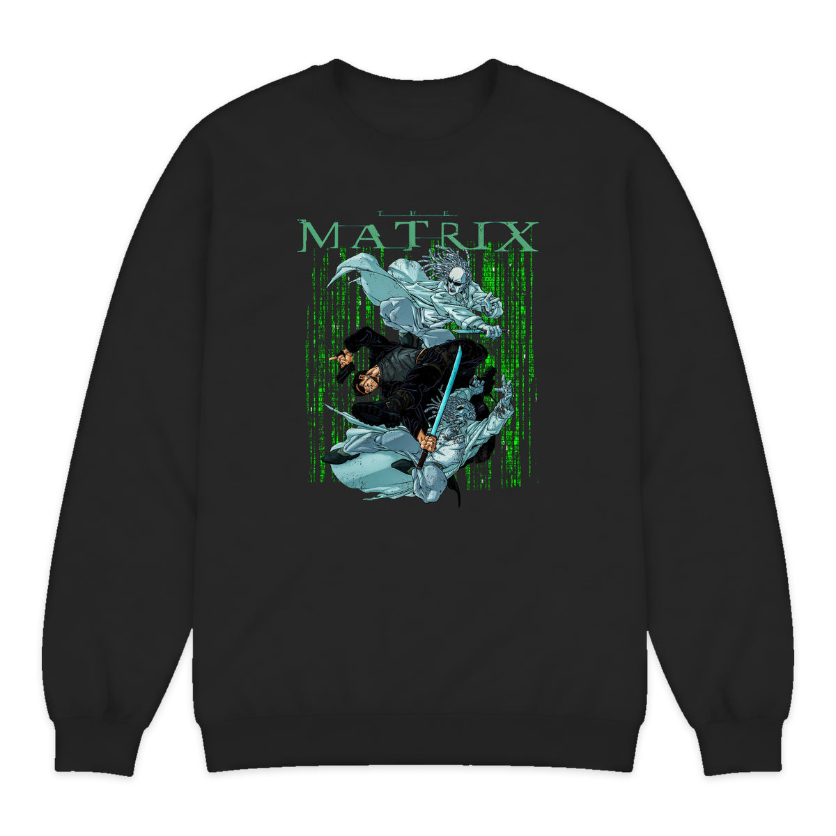 The Matrix Neo Action Comic Crewneck Sweatshirt in Black
