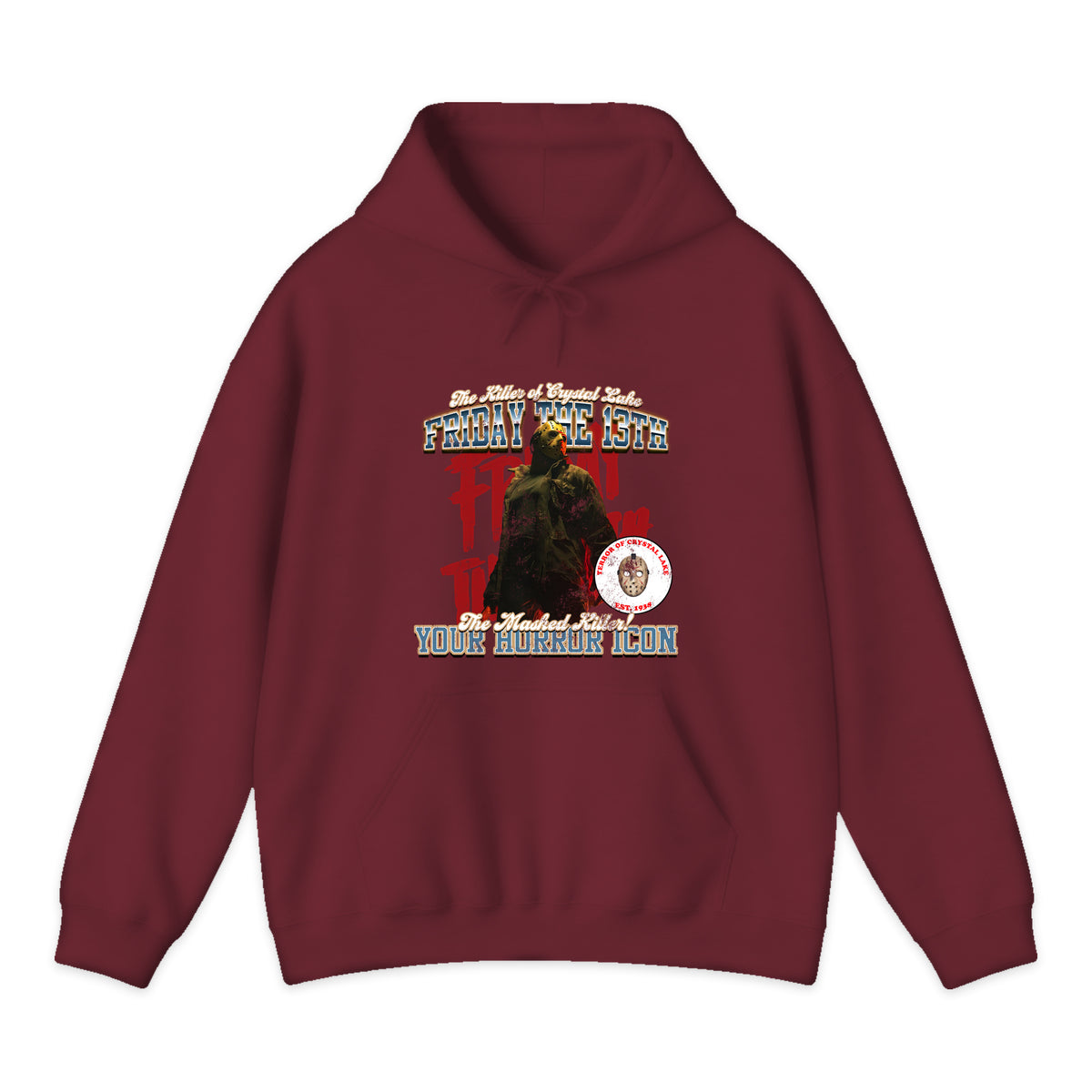 Friday the 13th Jason Varsity Hoodie in Burgundy