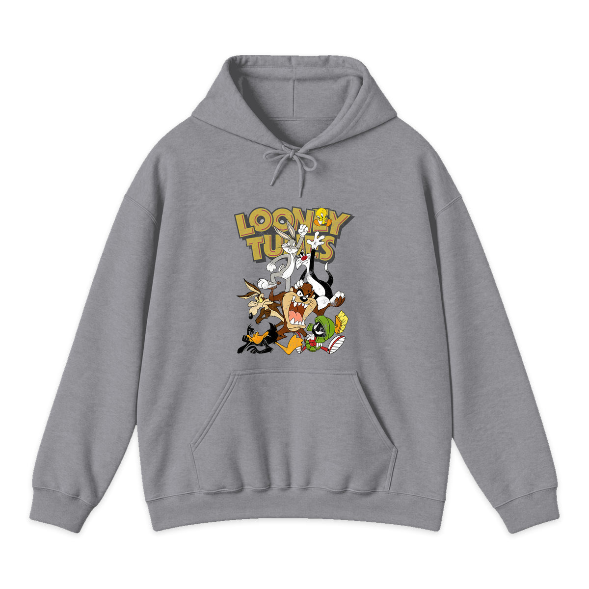 Looney Tunes Classic Character Stack Hoodie in Heather Gray