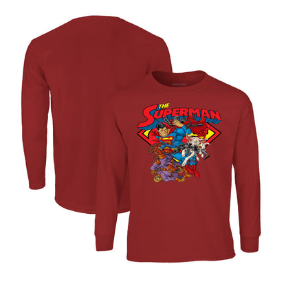 Superman Long Sleeve T-Shirt in Crimson Red