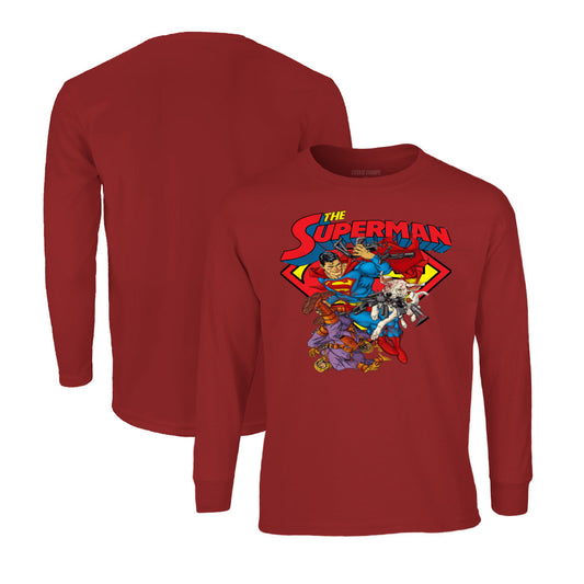 Superman Long Sleeve T-Shirt in Crimson Red