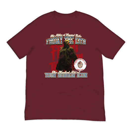 Friday the 13th Jason Varsity T-Shirt in Burgundy