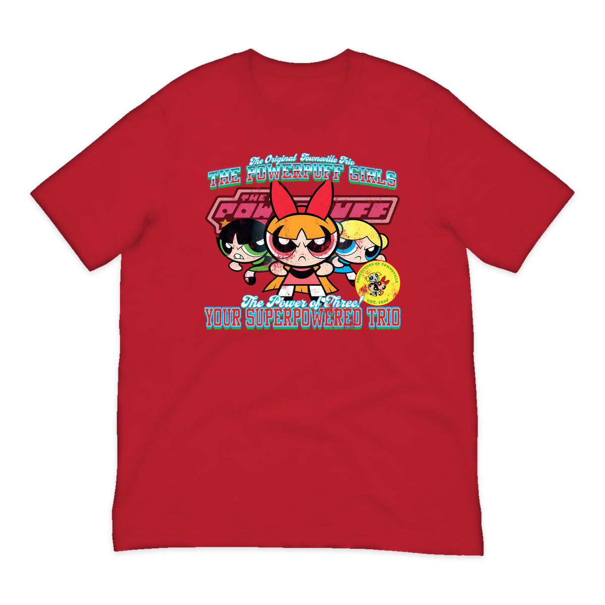 Powerpuff Girls Trio Varsity T-Shirt in Bright Red