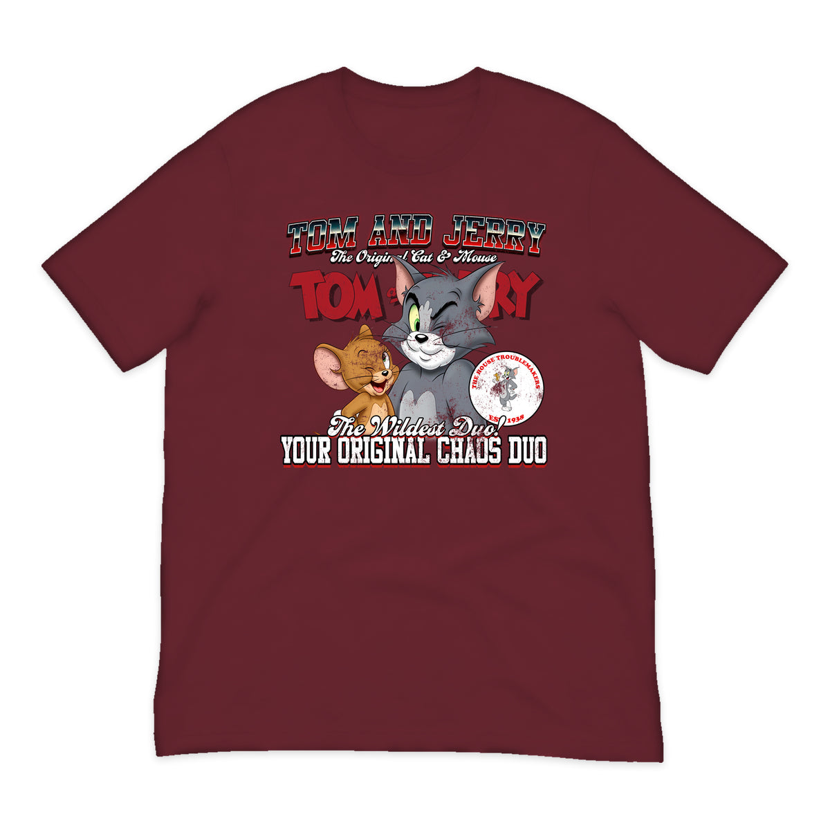 Tom and Jerry Varsity T-Shirt in Burgundy