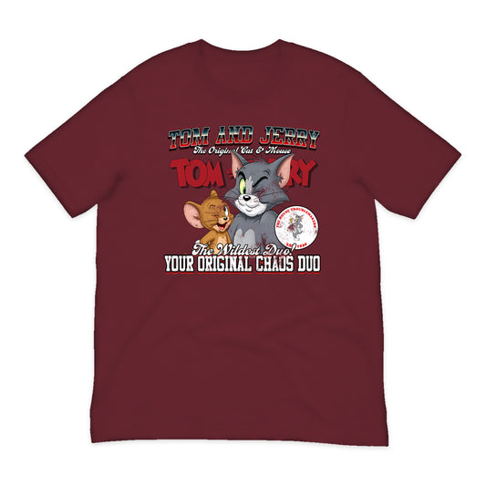 Tom and Jerry Varsity T-Shirt in Burgundy