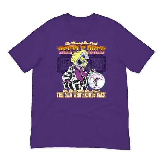 Beetlejuice Varsity Portrait T-Shirt in Purple