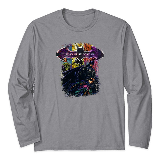 Batman Forever Collage Long Sleeve T-Shirt in Heather Gray