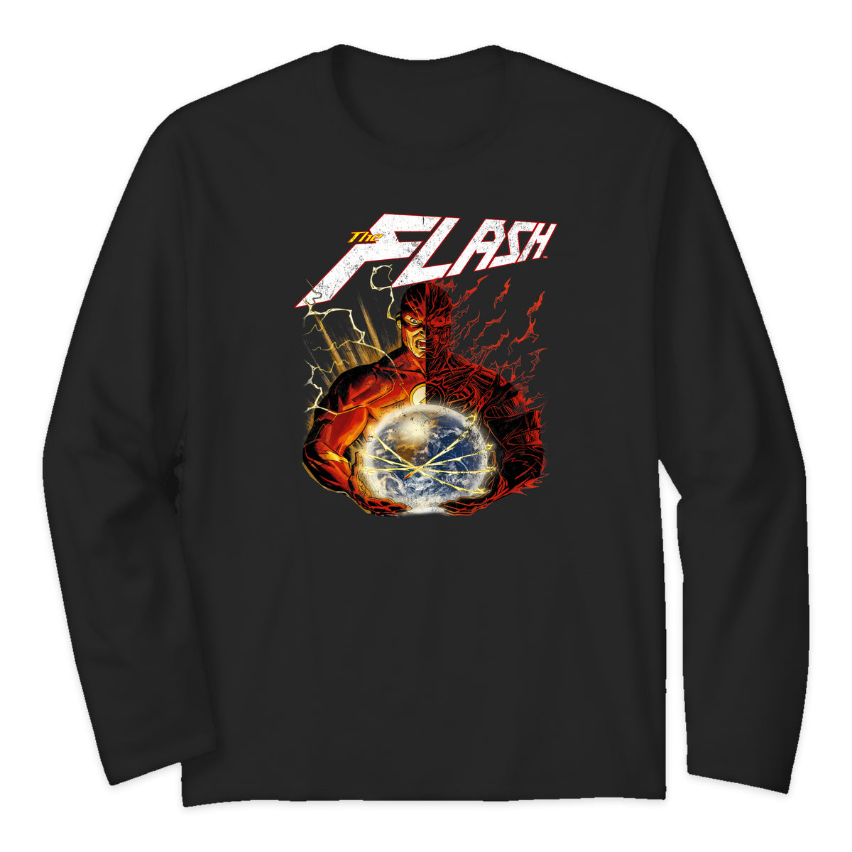 The Flash Split Portrait Long Sleeve T-Shirt in Black