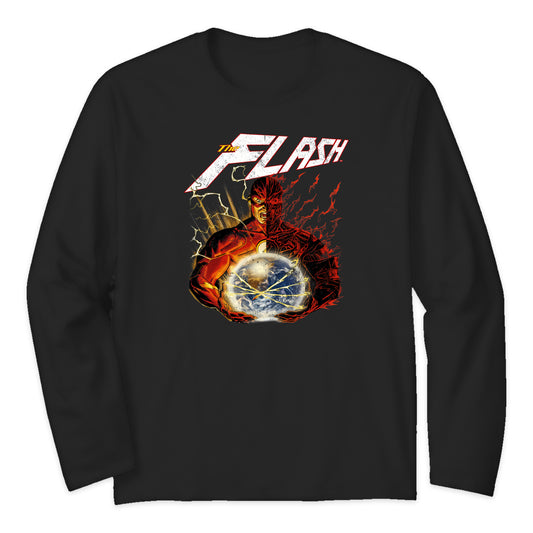 The Flash Split Portrait Long Sleeve T-Shirt in Black