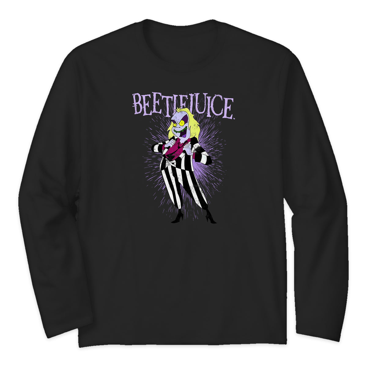 Beetlejuice Animated Pose Long Sleeve T-Shirt in Black