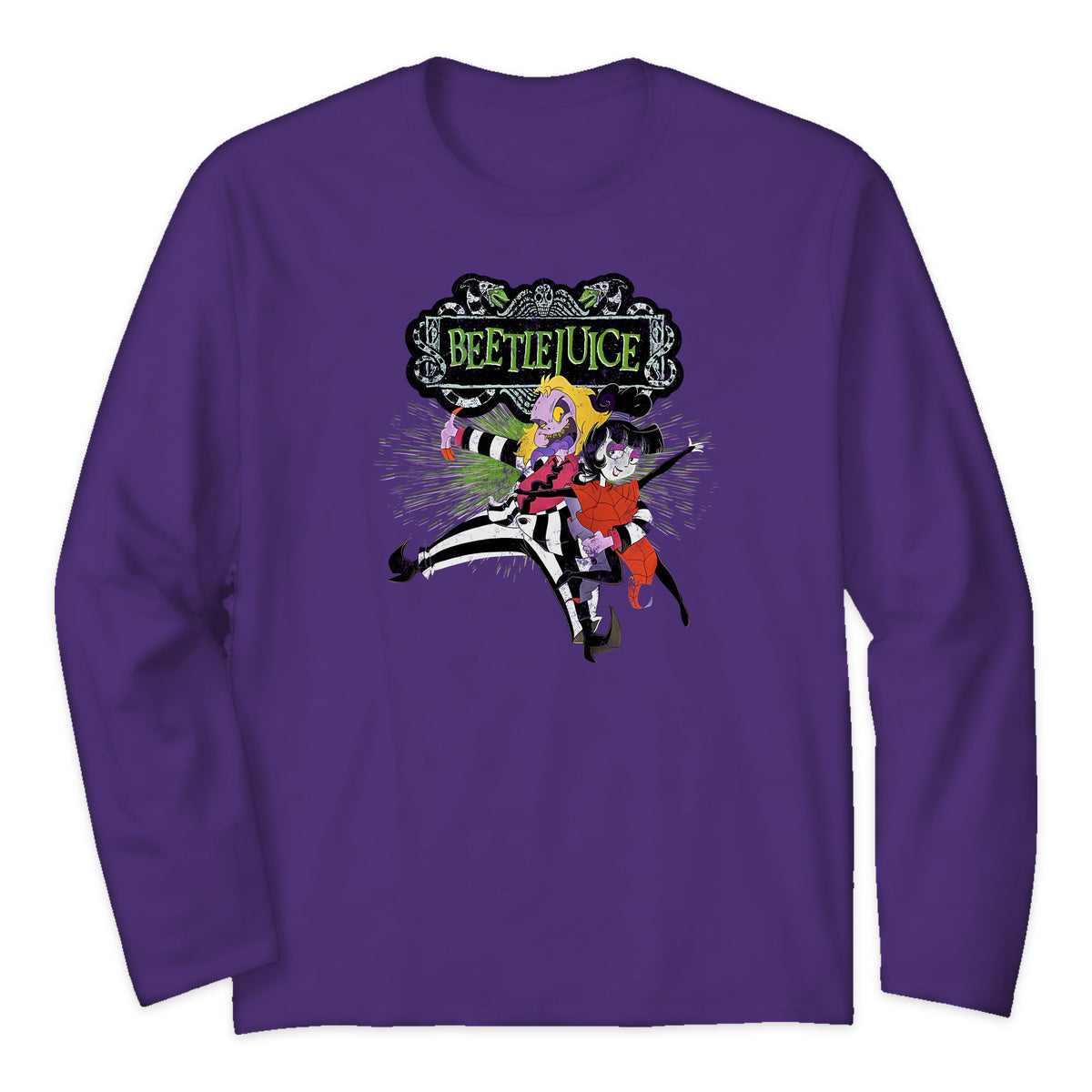 Beetlejuice Animated Duo Long Sleeve T-Shirt in Purple