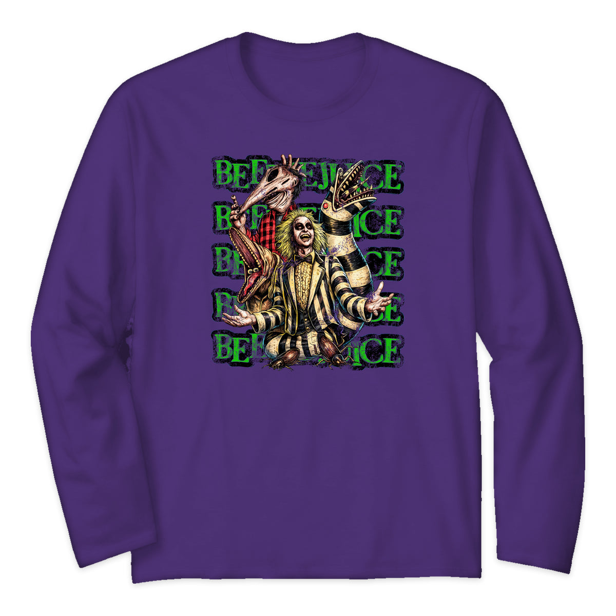 Beetlejuice Sandworm Collage Long Sleeve T-Shirt in Purple