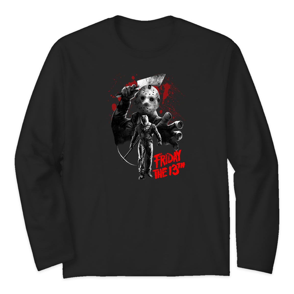 Friday the 13th Jason Mask Collage Long Sleeve T-Shirt in Black
