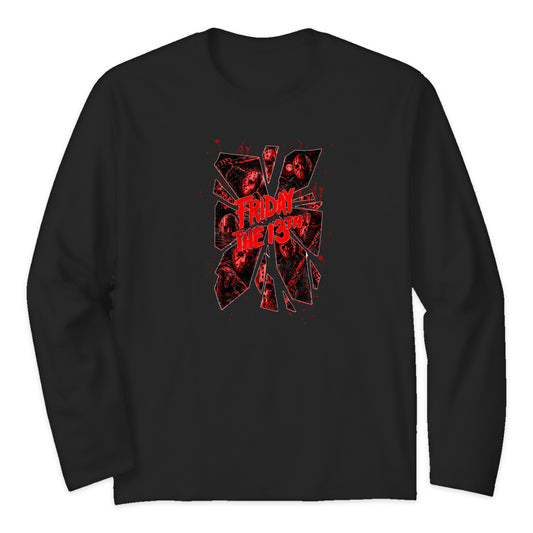 Friday the 13th Shattered Masks Long Sleeve T-Shirt in Black