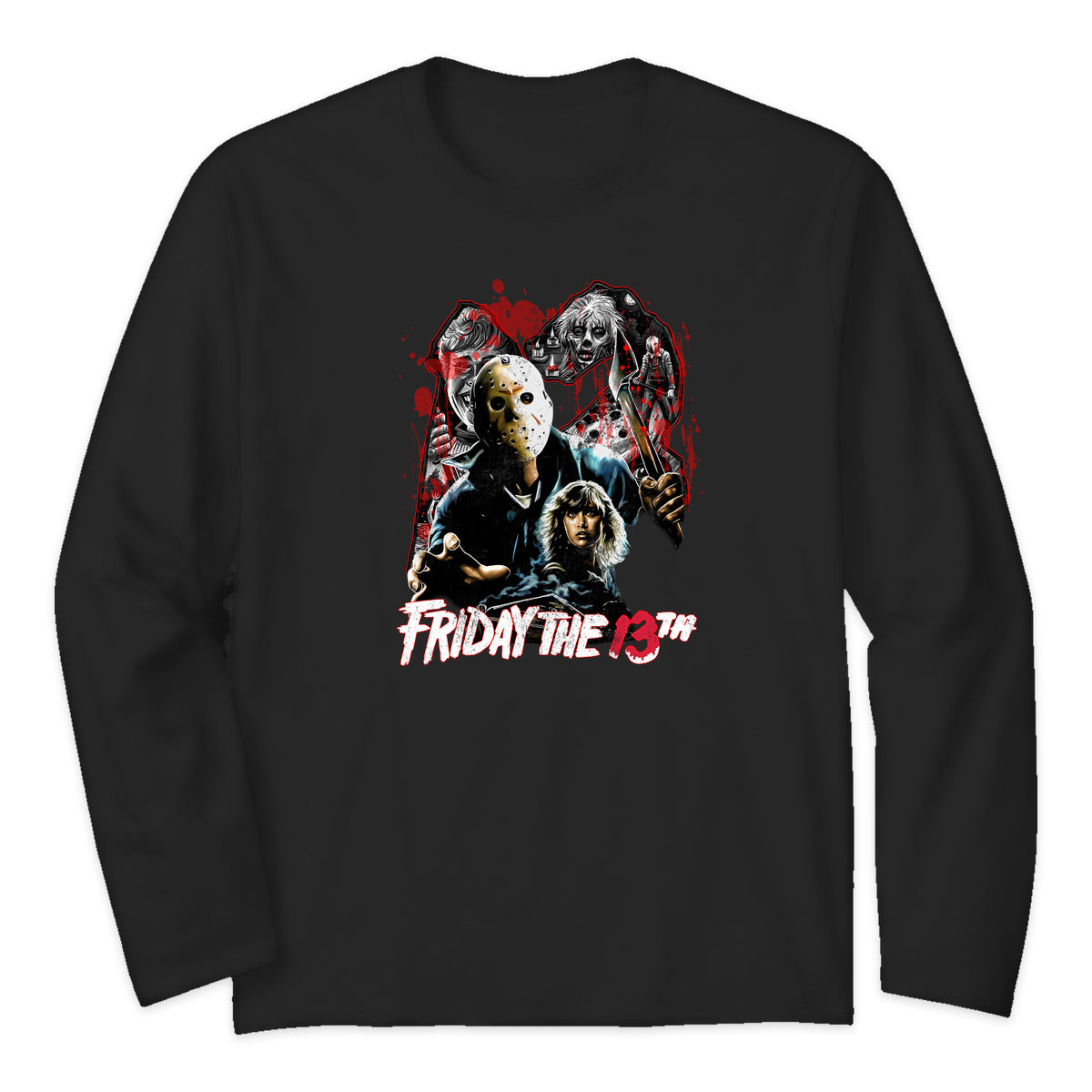 Friday the 13th Horror Collage Long Sleeve T-Shirt in Black