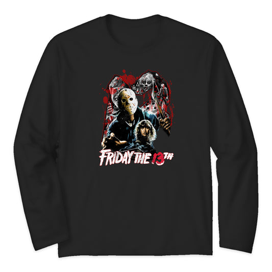 Friday the 13th Horror Collage Long Sleeve T-Shirt in Black