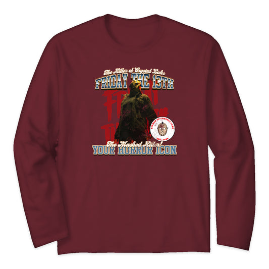 Friday the 13th Jason Varsity Long Sleeve T-Shirt in Burgundy
