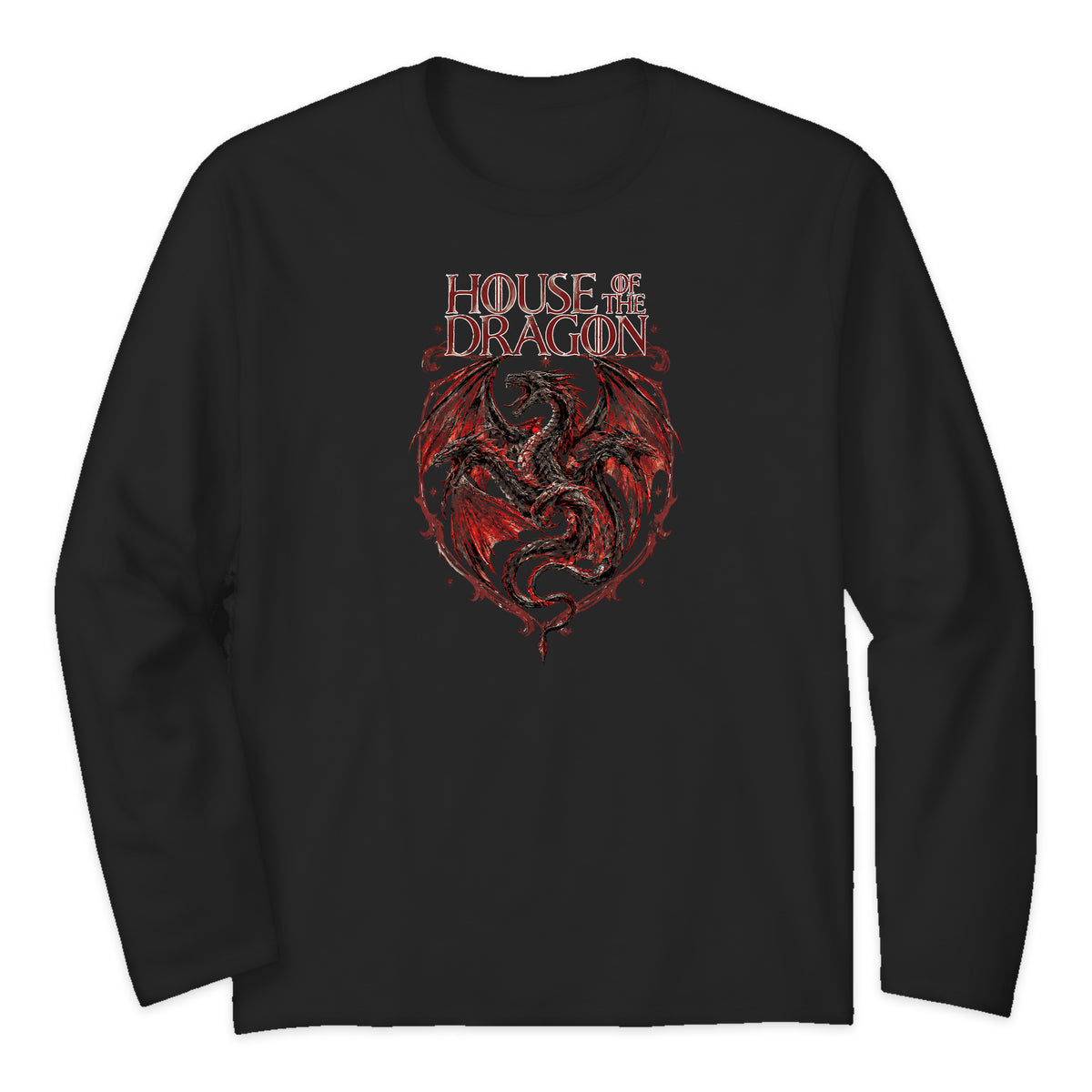 House of the Dragon Dragon Crest Long Sleeve T-Shirt in Black