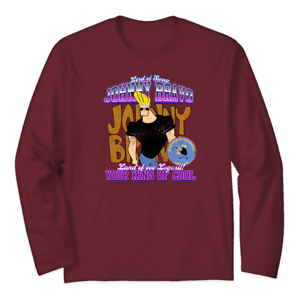 Johnny Bravo King of Cool Long Sleeve T-Shirt in Burgundy