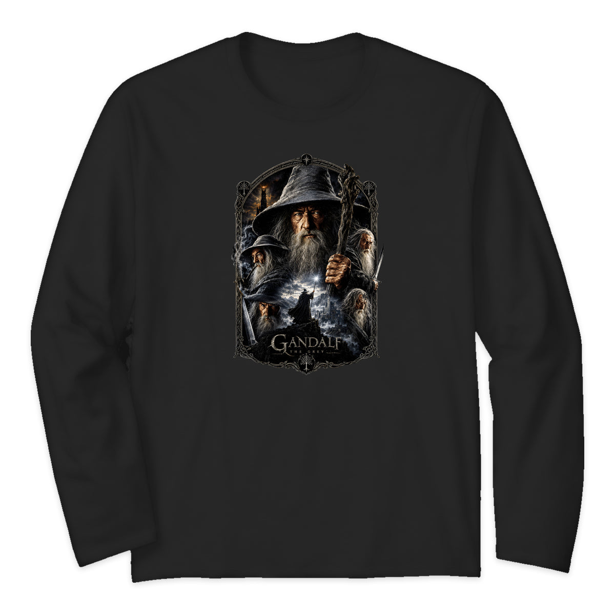 Lord of the Rings Gandalf Portrait Long Sleeve T-Shirt in Black