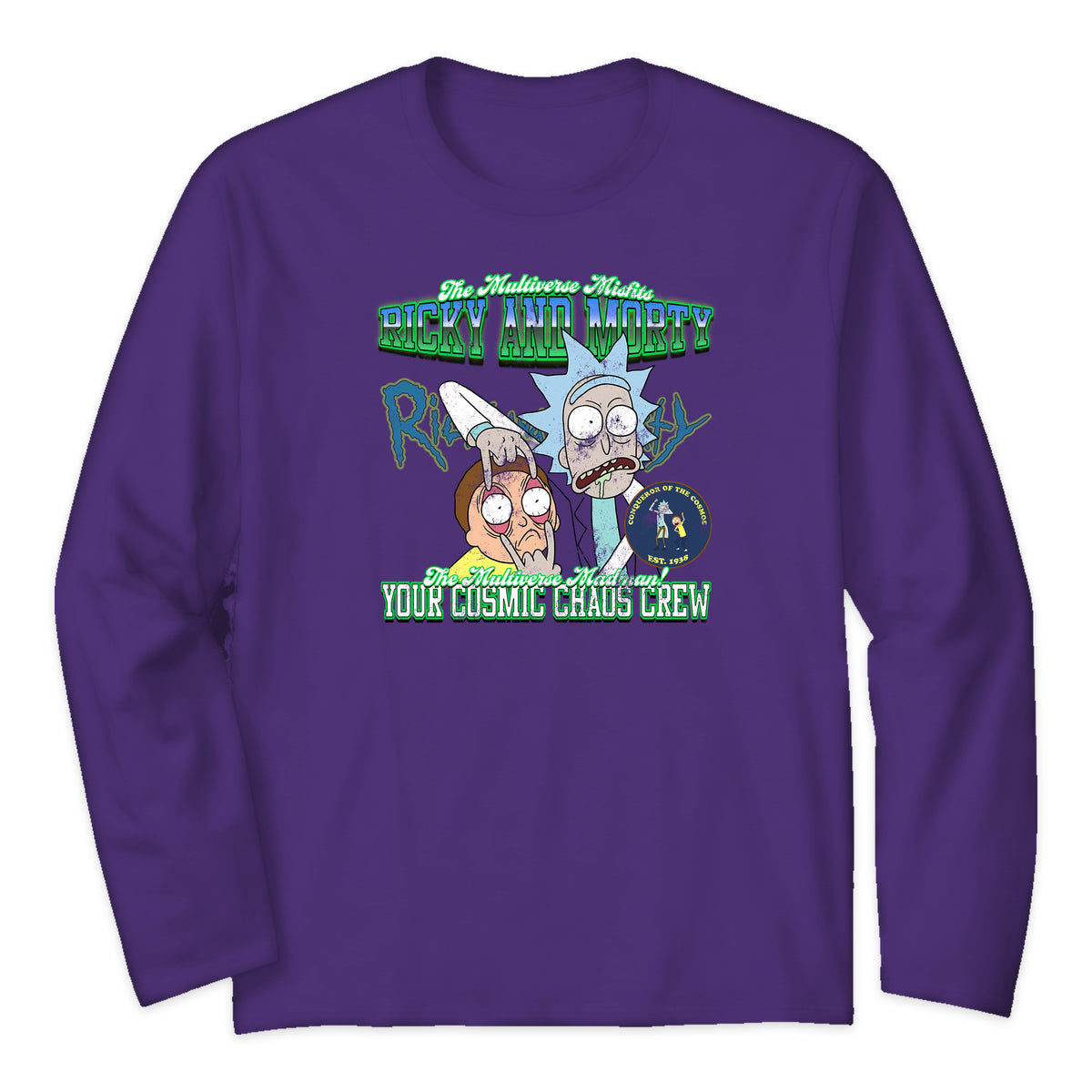 Rick and Morty Portal Varsity Long Sleeve T-Shirt in Purple
