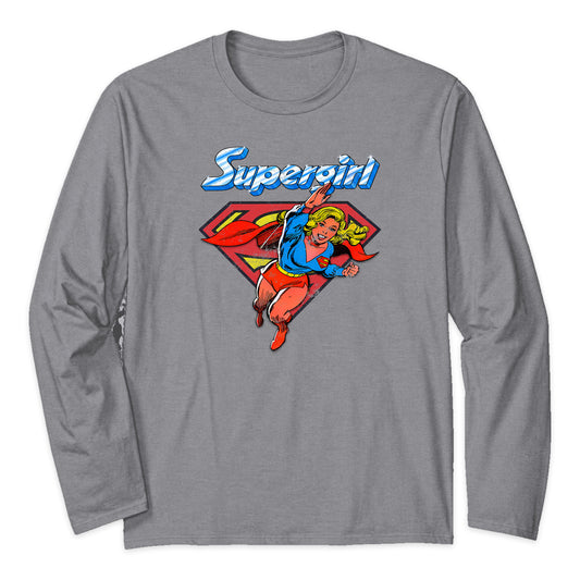 Supergirl Classic Flight Long Sleeve T-Shirt in Heather Gray