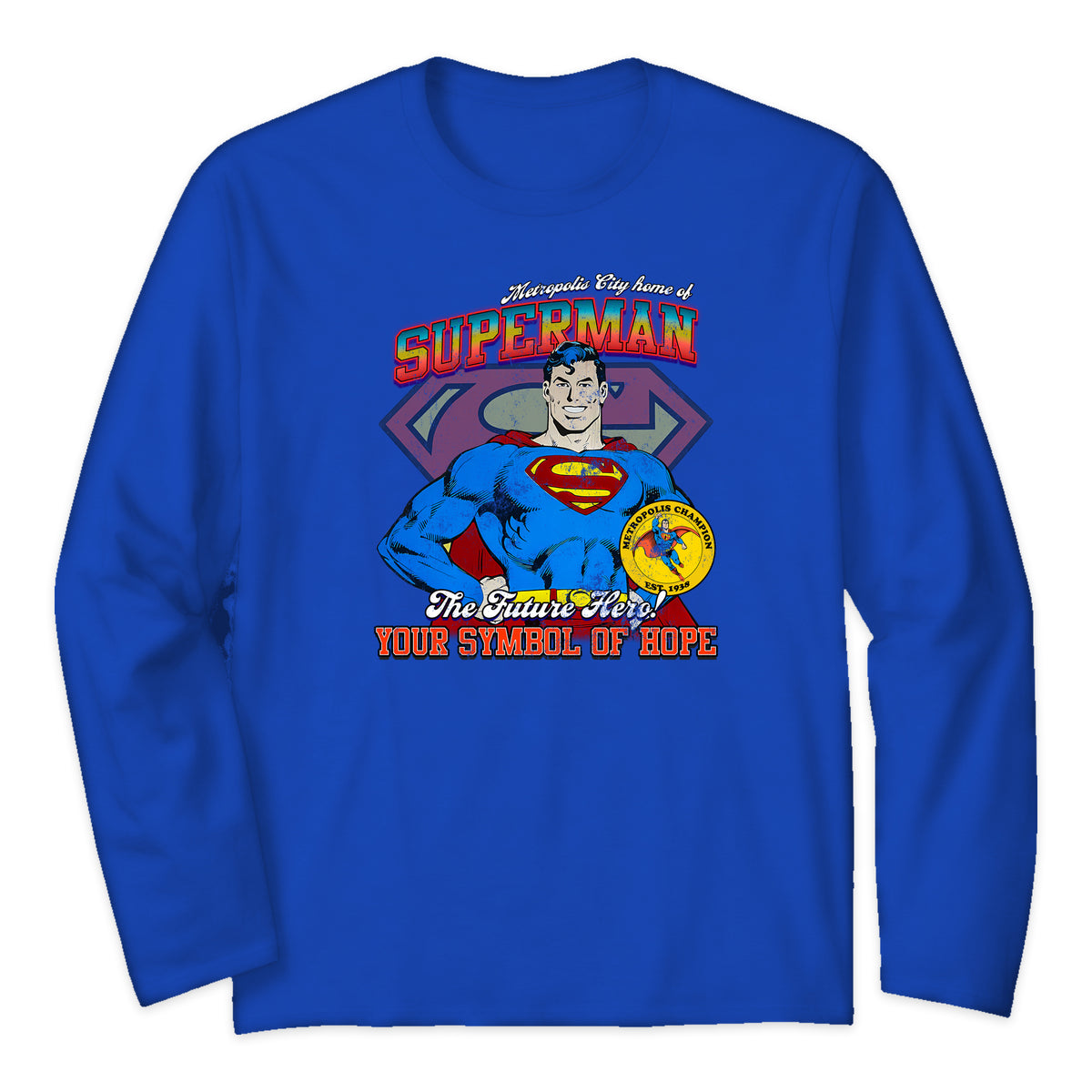 Superman Metropolis Varsity Long Sleeve T-Shirt in Royal Blue