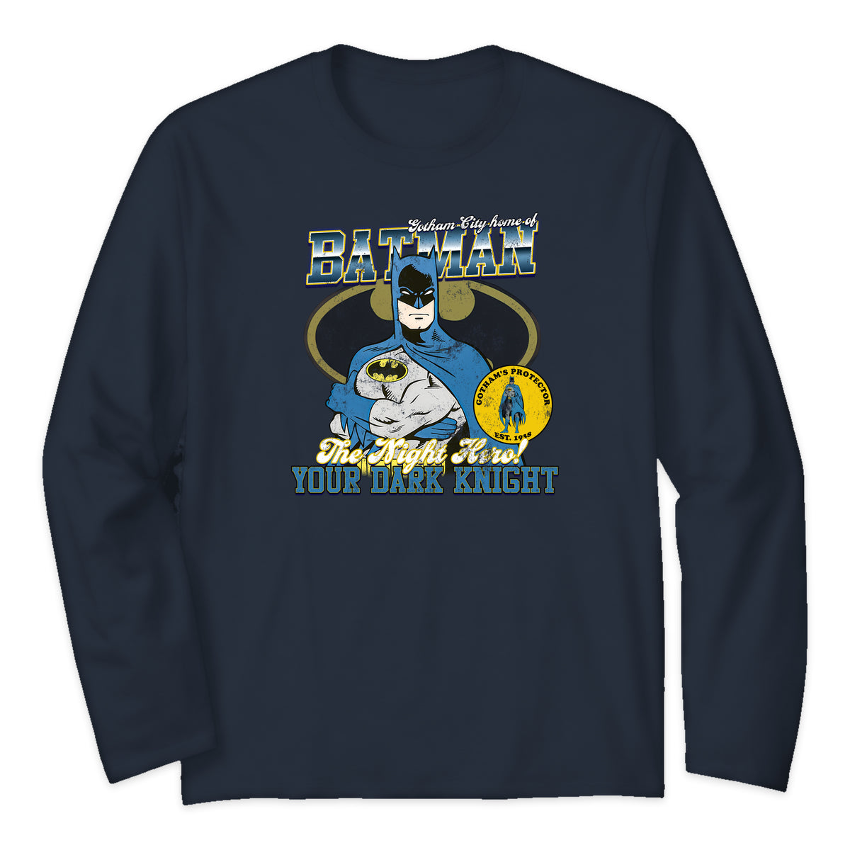 Batman Gotham Varsity Long Sleeve T-Shirt in Navy