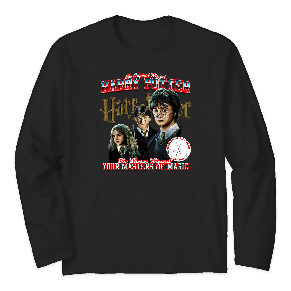 Harry Potter Trio Varsity Long Sleeve T-Shirt in Black