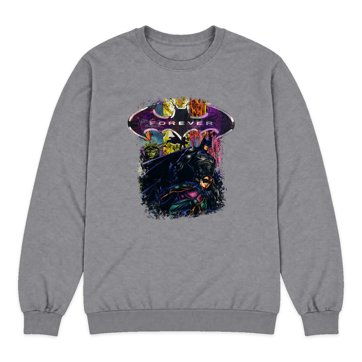 Batman Forever Collage Crewneck Sweatshirt in Heather Gray