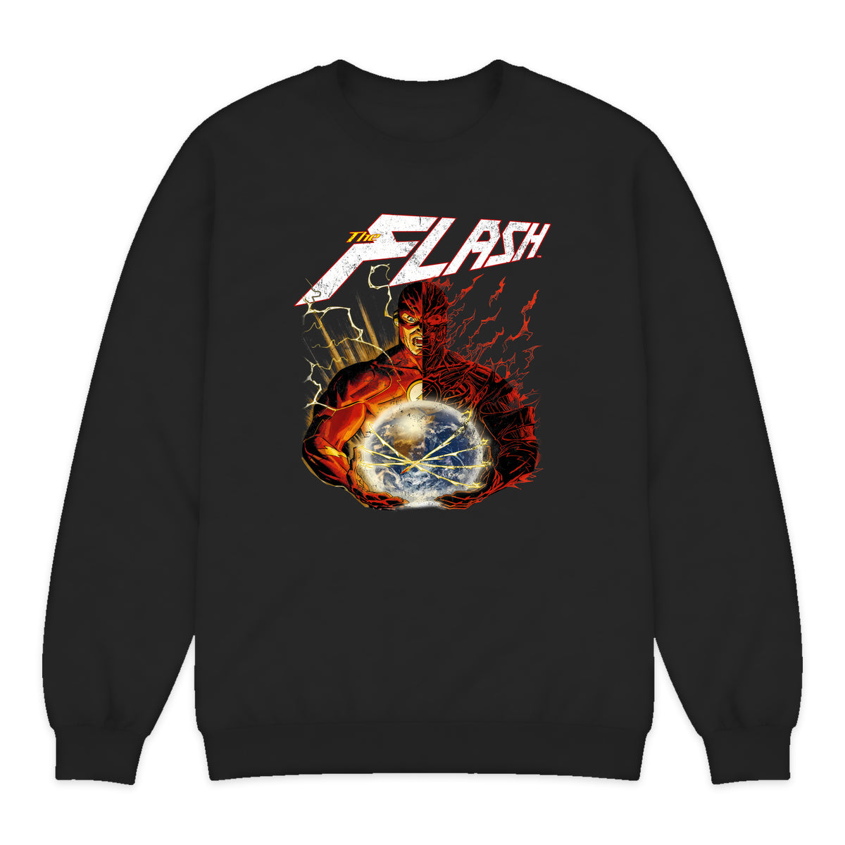 The Flash Split Portrait Crewneck Sweatshirt in Black