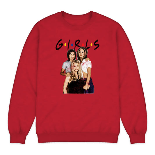 Friends Girls Portrait Crewneck Sweatshirt in Bright Red