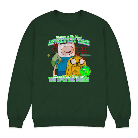 Adventure Time Finn and Jake Varsity Crewneck Sweatshirt in Forest Green