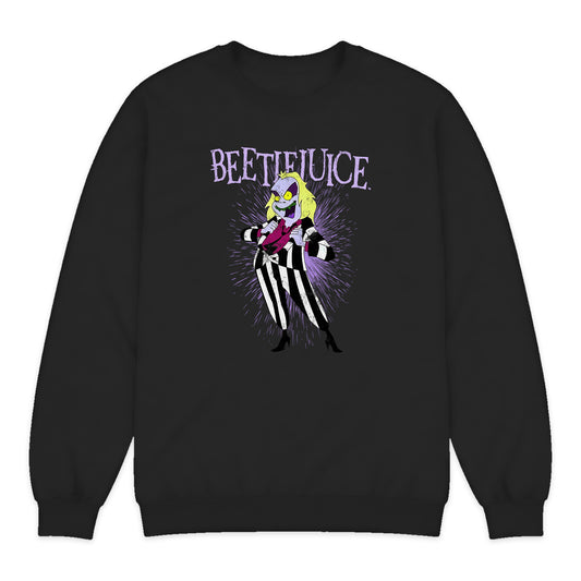 Beetlejuice Animated Pose Crewneck Sweatshirt in Black