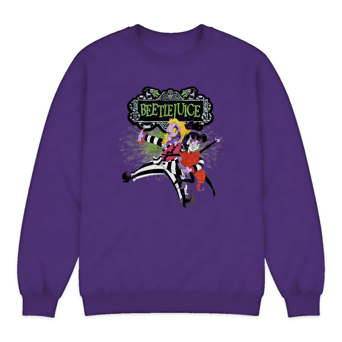 Beetlejuice Animated Duo Crewneck Sweatshirt in Purple