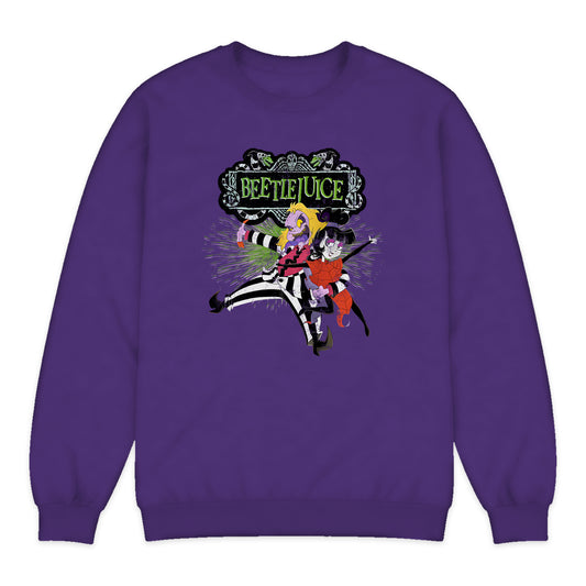 Beetlejuice Animated Duo Crewneck Sweatshirt in Purple