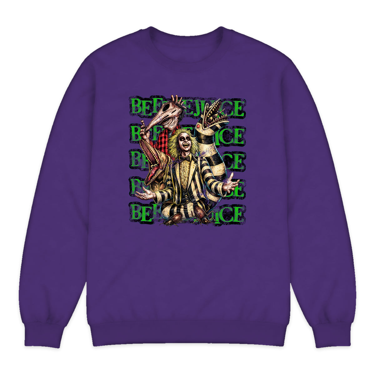 Beetlejuice Sandworm Collage Crewneck Sweatshirt in Purple