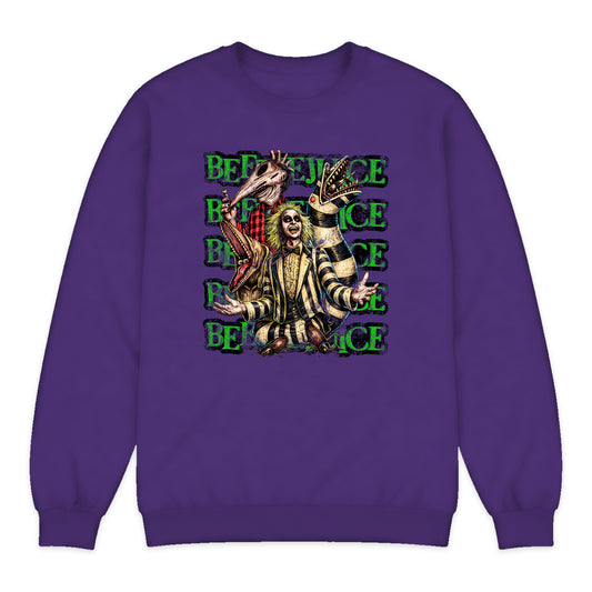 Beetlejuice Sandworm Collage Crewneck Sweatshirt in Purple