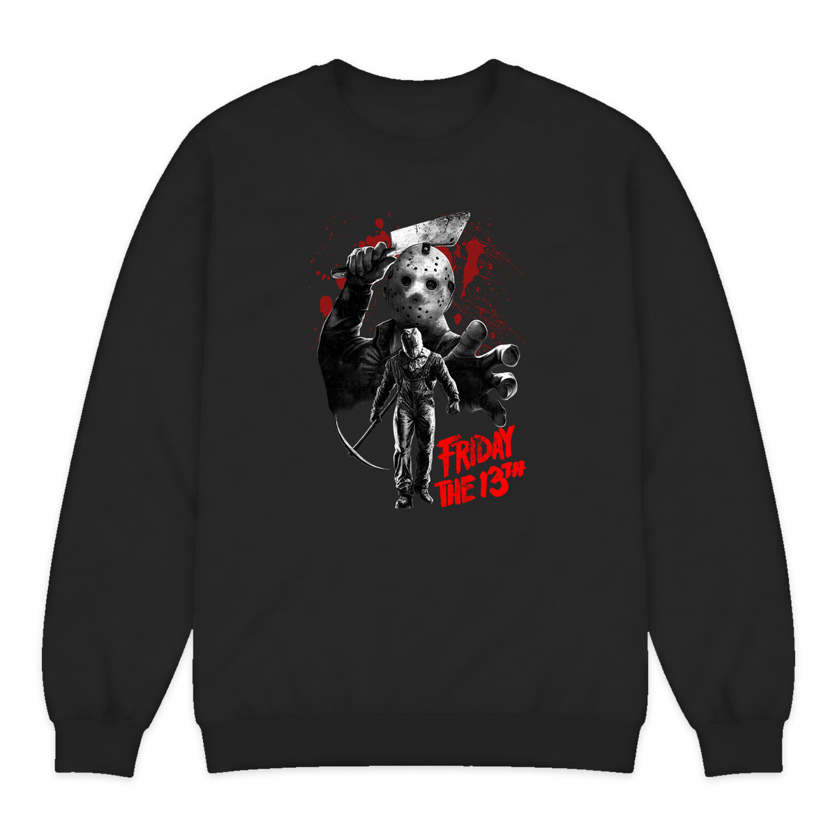 Friday the 13th Jason Mask Collage Crewneck Sweatshirt in Black