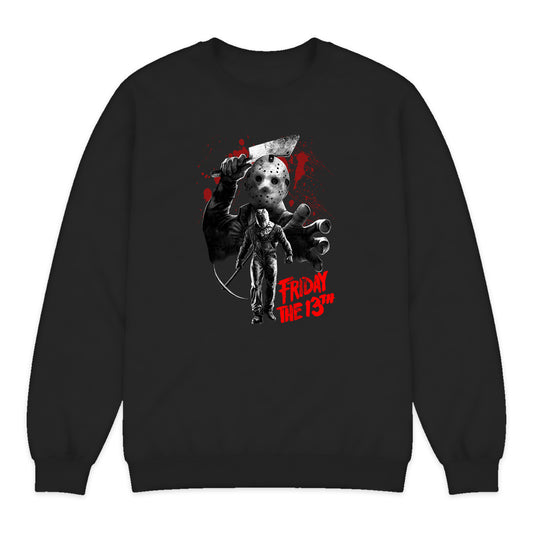 Friday the 13th Jason Mask Collage Crewneck Sweatshirt in Black