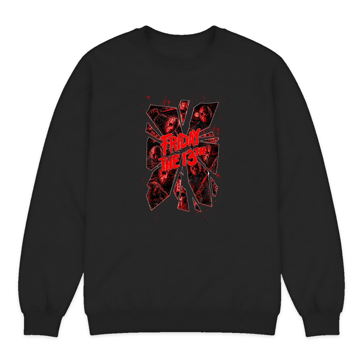 Friday the 13th Shattered Masks Crewneck Sweatshirt in Black