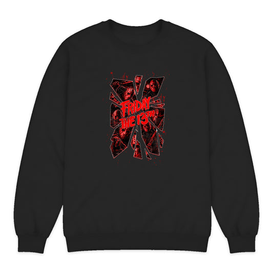 Friday the 13th Shattered Masks Crewneck Sweatshirt in Black
