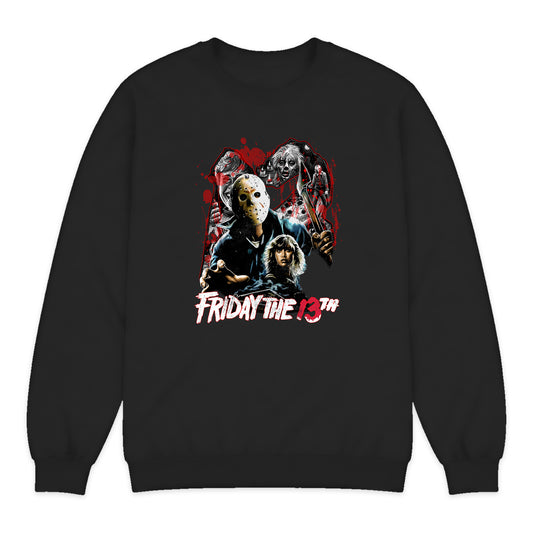 Friday the 13th Horror Collage Crewneck Sweatshirt in Black