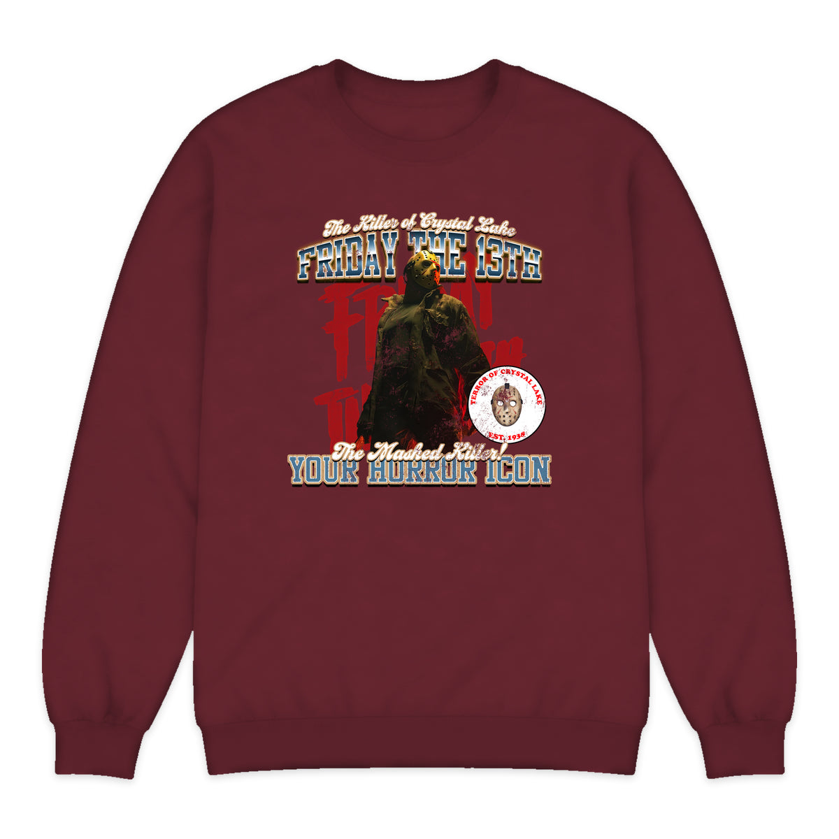 Friday the 13th Jason Varsity Crewneck Sweatshirt in Burgundy