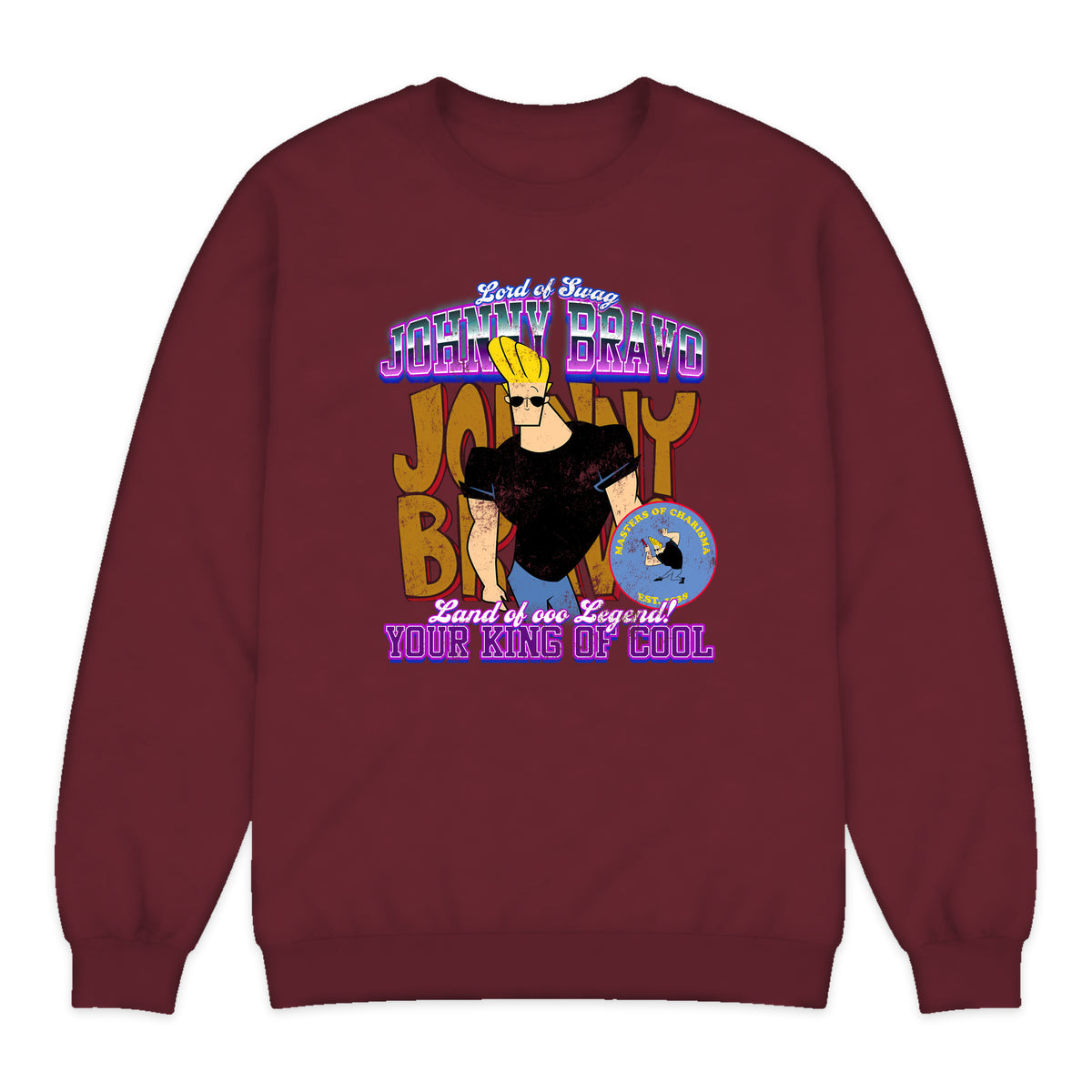 Johnny Bravo King of Cool Crewneck Sweatshirt in Burgundy