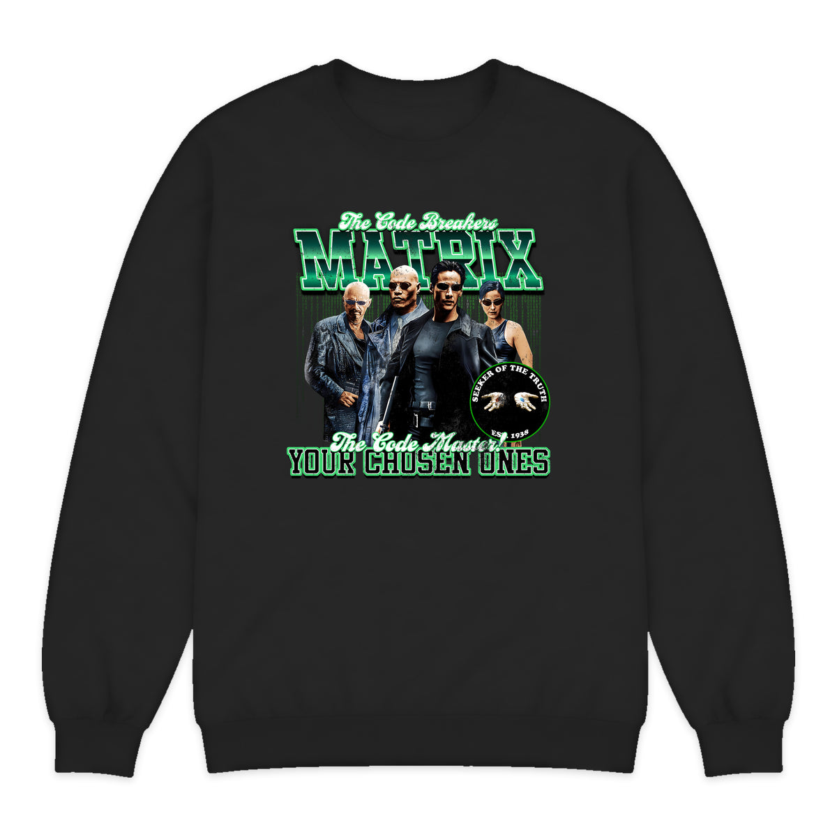 The Matrix Cast Varsity Crewneck Sweatshirt in Black