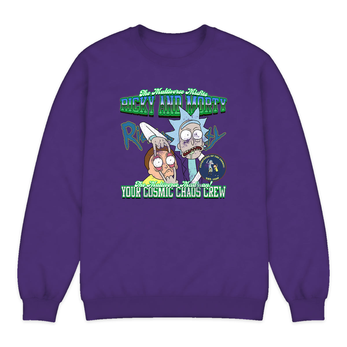 Rick and Morty Portal Varsity Crewneck Sweatshirt in Purple